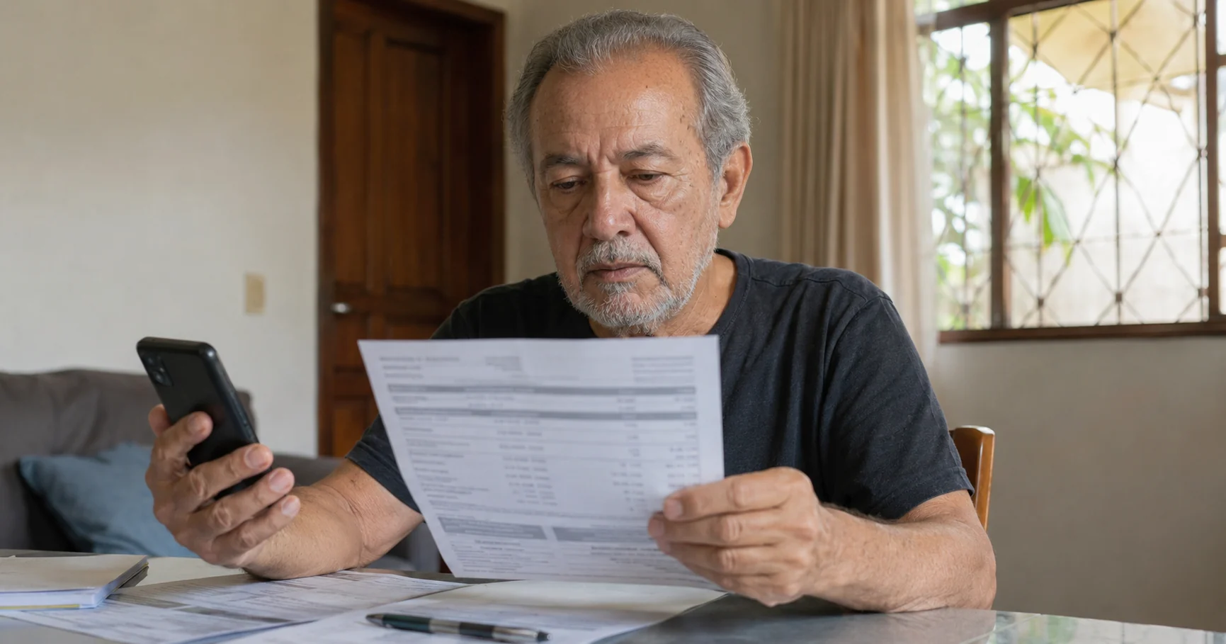 Aposentado confere no celular e em documentos um desconto de empréstimo consignado não reconhecido
